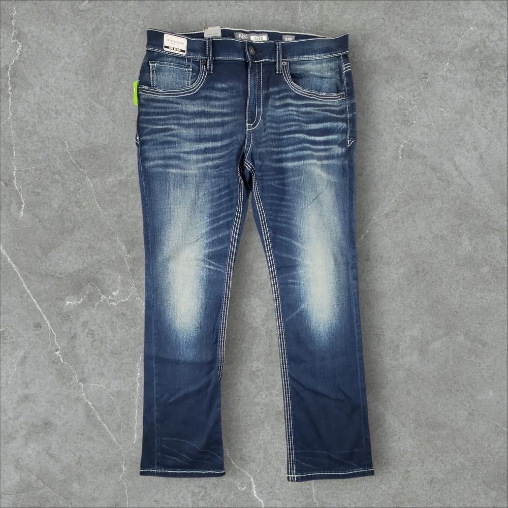 BKE Jake Jeans Mens 38x32 Blue Dark Wash Straight Leg Superior Stretch Denim NWT